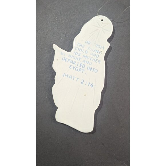 White Ceramic Nativity Ornament Featuring Holy Family & Donkey 6 Inch  Matthew 2 - Picture 4 of 5